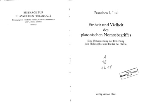 Einheit und Vielheit des platonischen Nomosbegriffes