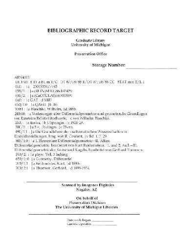 Vorlesungen ueber Differentialgeometrie. Affine Differentialgeometrie