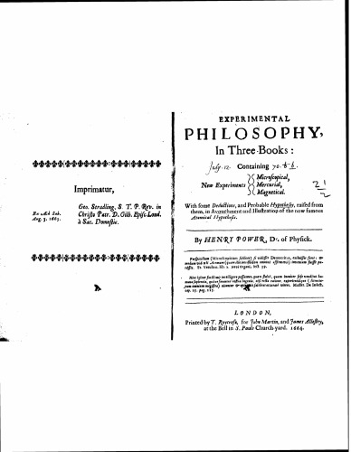 Experimental philosophy, in three books : containing new experiments microscopical, mercurial, magnetical