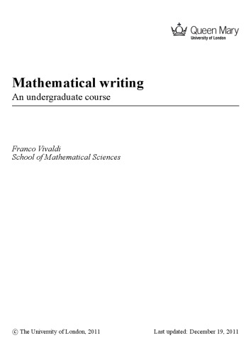 Mathematical writing: An undergraduate course