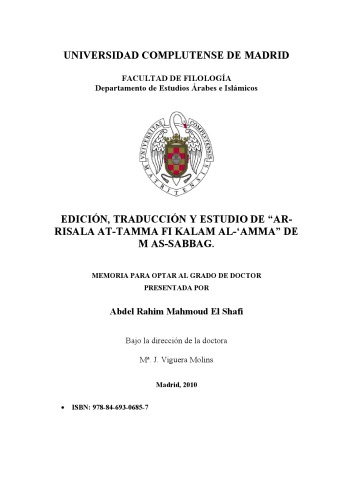 Edición, traducción y estudio de ''Ar-risala at-tamma fi kalam al-'amma'' de M As-Sabbag