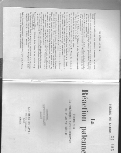La Réaction païenne Étude sur la polémique antichrétienne du Ier au VIe siècle