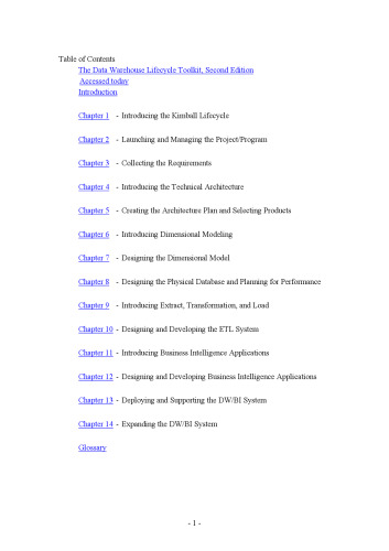 The data warehouse lifecycle toolkit