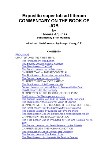 Commentary on the Book of Job (Expositio Super Iob ad Litteram)