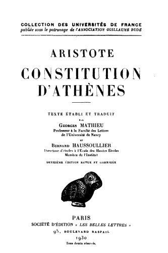Aristote: Constitution d'Athènes