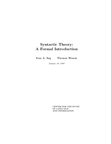 Syntactic theory: a formal introduction