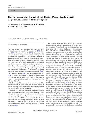 The Environmental Impact of not Having Paved Roads in Arid Regions