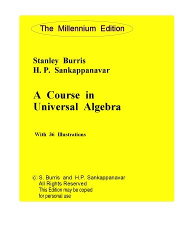 A course in universal algebra   7506201089, 9787506201087, 0387905782, 9780387905785