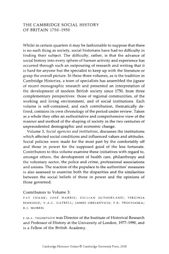The Cambridge Social History of Britain, 1750-1950, volume 3: Social Agencies and Institutions