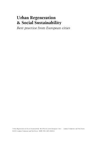 Urban Regeneration and Social Sustainability: Best Practice from European Cities (Real Estate Issues)