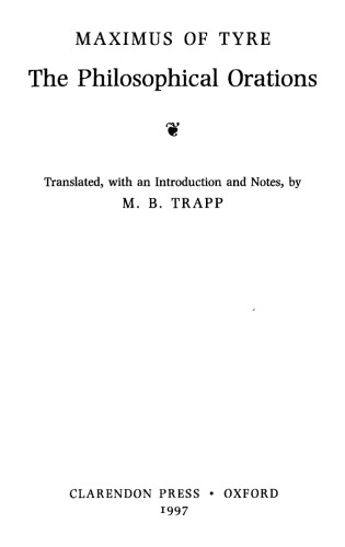 Maximus of Tyre. The Philosophical Orations
