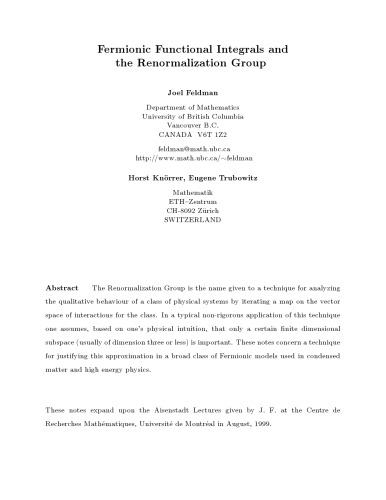 Fermionic Functional Integrals and the Renormalization Group