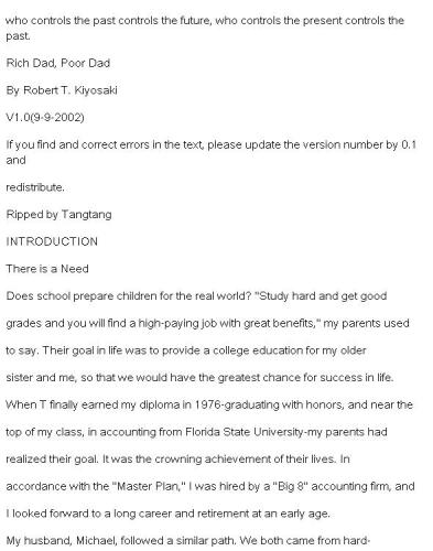 Rich dad, poor dad: what the rich teach their kids about money that the poor and middle class do not!
