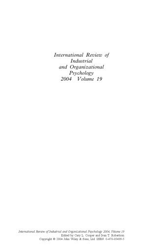 International Review of Industrial and Organizational Psychology, 2004 (Volume 19)