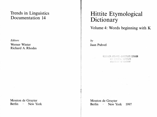 Hittite Etymological Dictionary: Words beginning with K