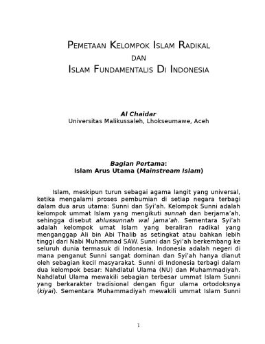 Pemetaan Kelompok Islam Radikal Di Indonesia