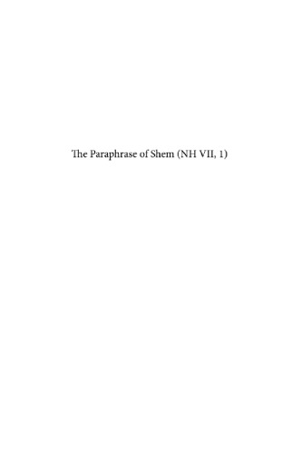 The Paraphrase of Shem (NH VII,1) (Nag Hammadi and Manichaean Studies)