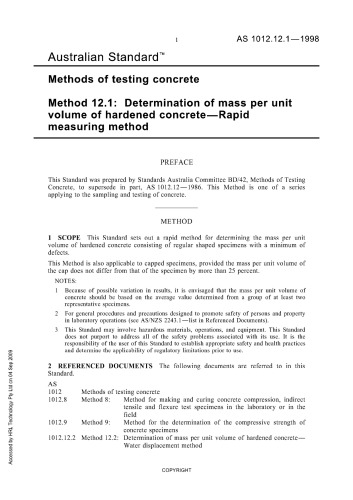 Methods of testing concrete: determination of mass per unit volume of hardened concrete