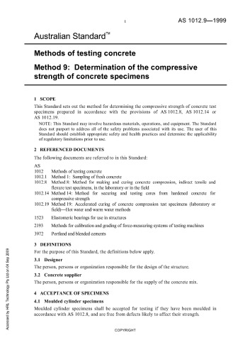 Methods of testing concrete: Determination of the compressive strength of concrete specimens