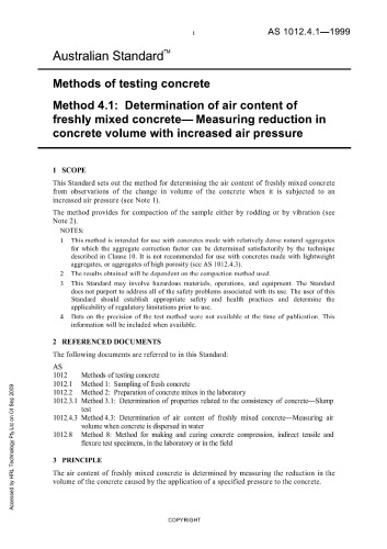 Methods of testing concrete: Determination of air content of freshly mixed concrete - measuring reduction in concrete volume with increased air pressure