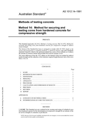 Methods of testing concrete: Method for securing and testing cores from hardened concrete for compressive strength
