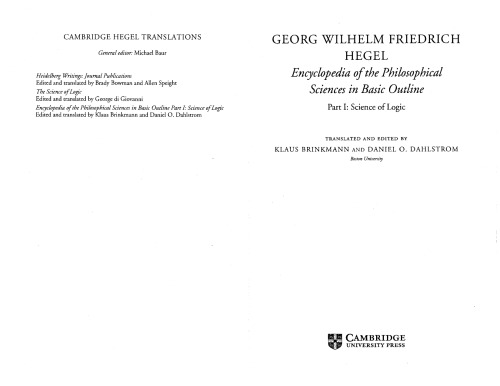 Encyclopaedia of the Philosophical Sciences in Basic Outline: Part 1: Science of Logic