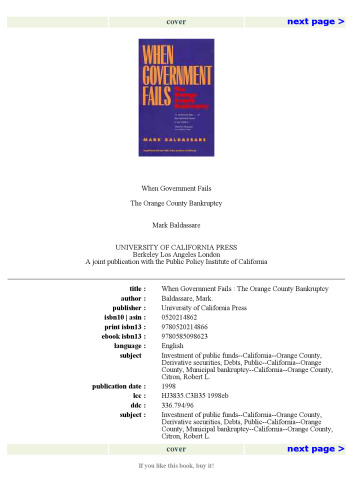 When government fails: the Orange County bankruptcy