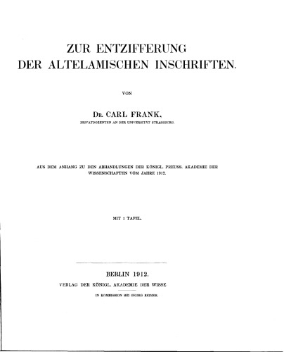 Zur Entzifferung der altelamischen Inschriften