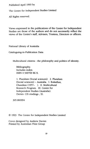 Multicultural citizens: the philosophy and politics of identity