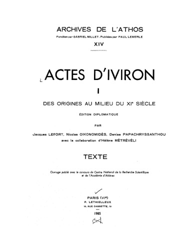 Actes d'Iviron, tome 1