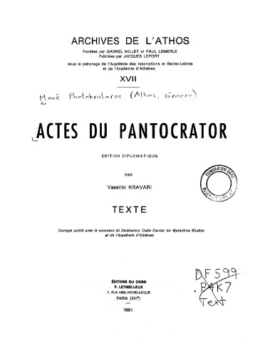 Actes du Pantocrator