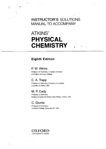Instructor's solutions manual to accompany Atkins' physical chemistry, eighth edition