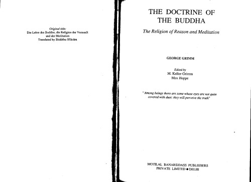 The doctrine of the Buddha: the religion of reason and meditation