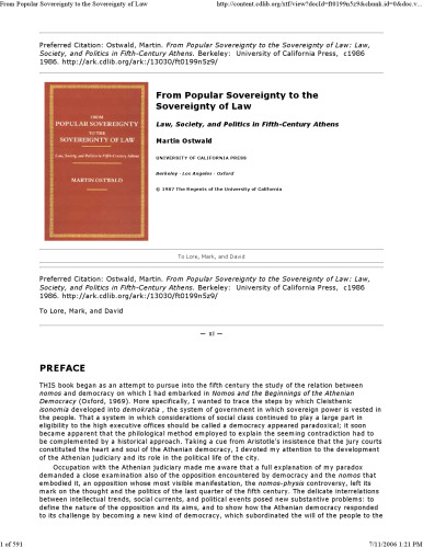 From Popular Sovereignty to the Sovereignty of Law: Law, Society, and Politics in Fifth-Century Athens