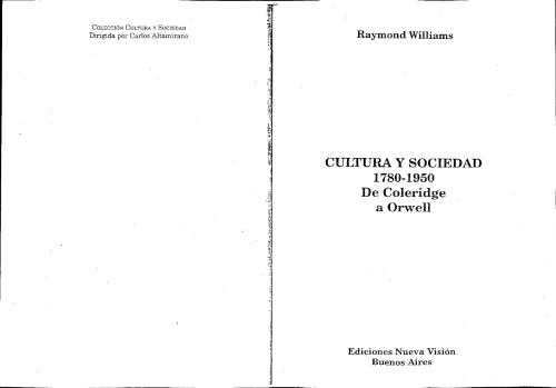 Cultura y Sociedad, 1780-1950: De Coleridge a Orwell