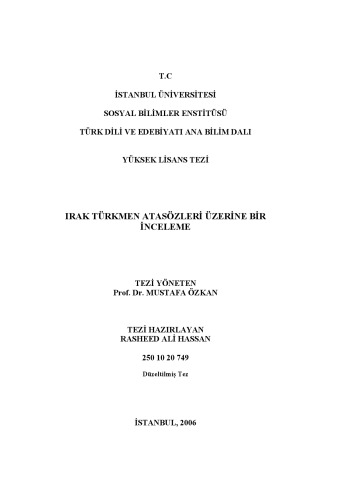 Irak Türkmen Atasözleri Üzerine Bir Inceleme