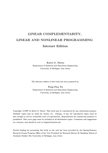 Linear complementarity, linear and nonlinear programming