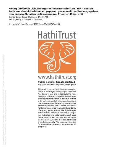 Georg Christoph Lichtenbergs vermischte Schriften - Band 6