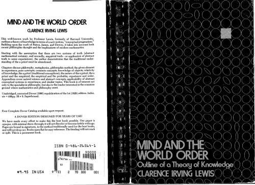 Mind and the World Order: Outline of a Theory of Knowledge (Dover books on Western philosophy)
