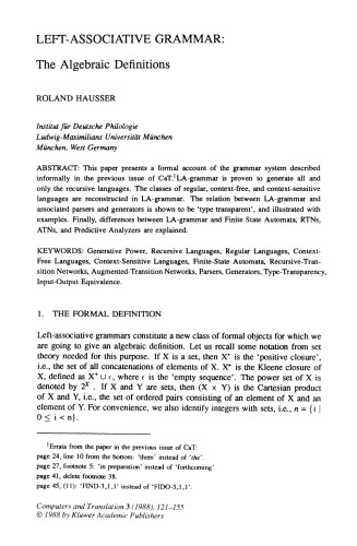 Left-Associative Grammar: The Algebraic Definitions