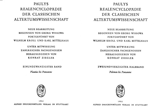 Paulys Realencyclopädie der classischen Altertumswissenschaft: neue Bearbeitung, Bd.21 2 : Polemon - Pontanene: Bd XXI, Hbd XXI,2