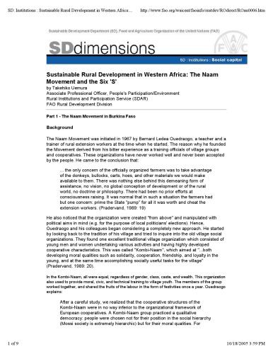 Sustainable Rural Development in Western Africa: The Naam Movement and the Six 'S'