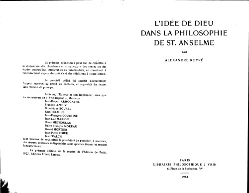 L' idée de Dieu dans la philosophie de St. Anselme