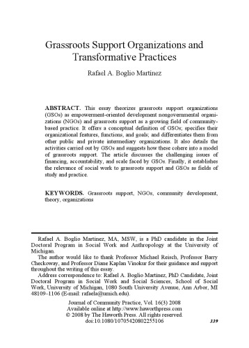 Grassroots Support Organizations and Transformative Practices