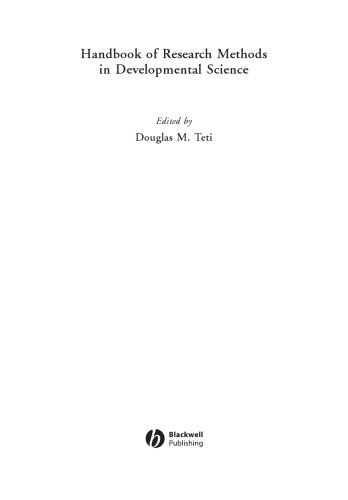 Handbook of Research Methods in Developmental Science (Blackwell Handbooks of Research Methods in Psychology)