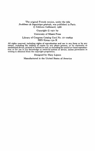 Problems in General Linguistics (Miami Linguistic, No. 8)