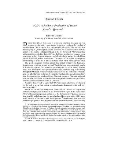 ‎4QIsc: A Rabbinic Production of Isaiah found at Qumran?