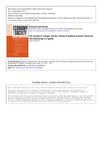 the concept of 'critique' and the 'critique of political economy'