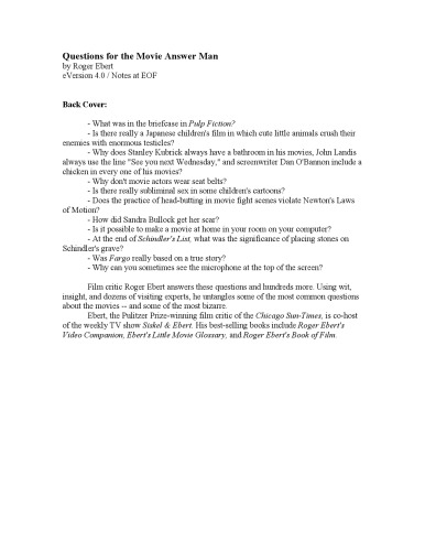 Questions For The Movie Answer Man