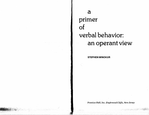 Primer of Verbal Behaviour: Operant View (Experimental Psychology)